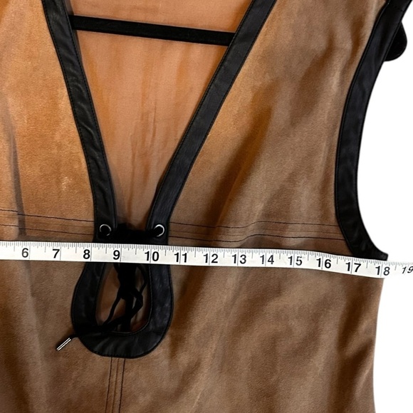 By Anthropologie Faux Suede Shell Mini Dress- Brown with Black Trim- Size Medium - Picture 10 of 11